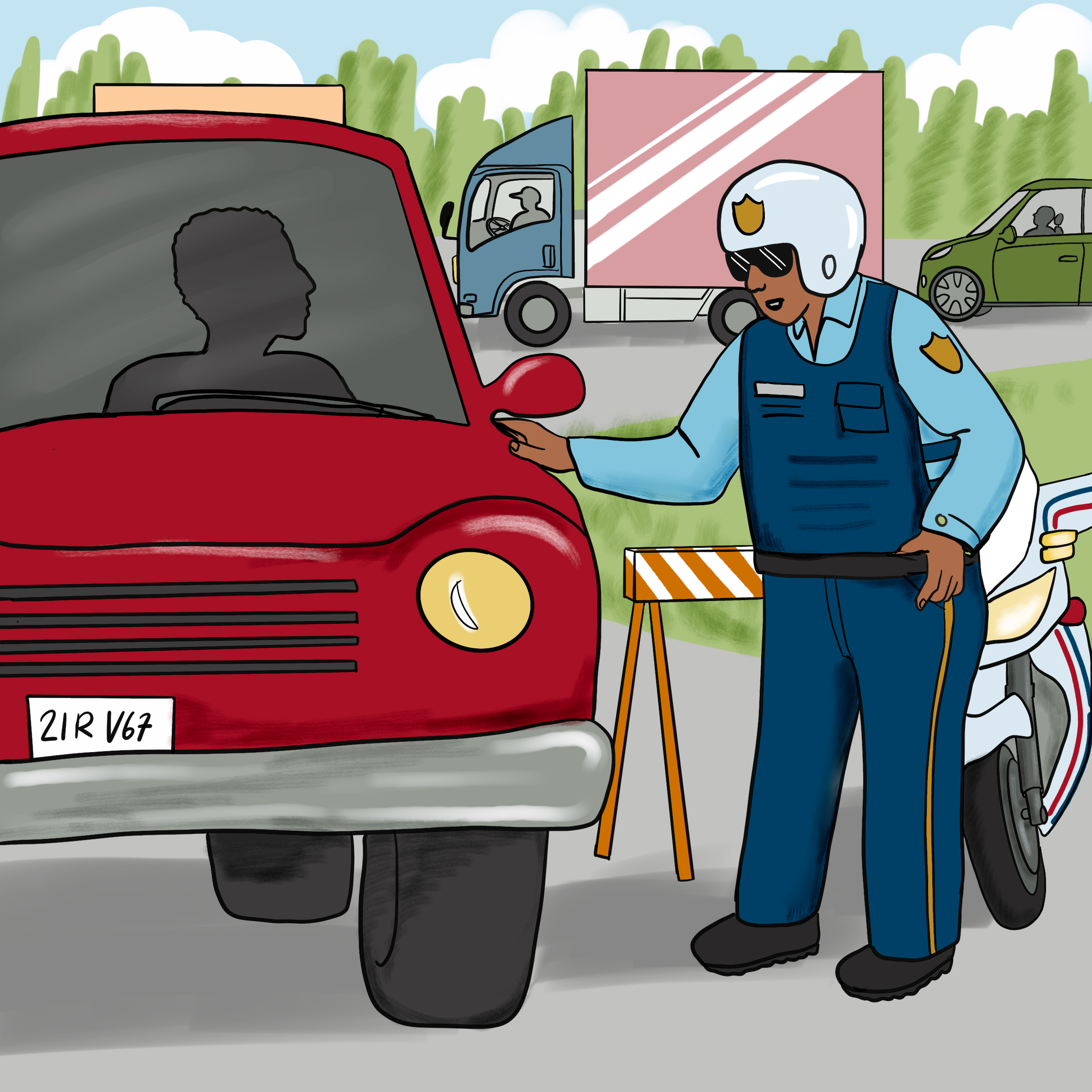 Image d’un policier à un contrôle routier. 