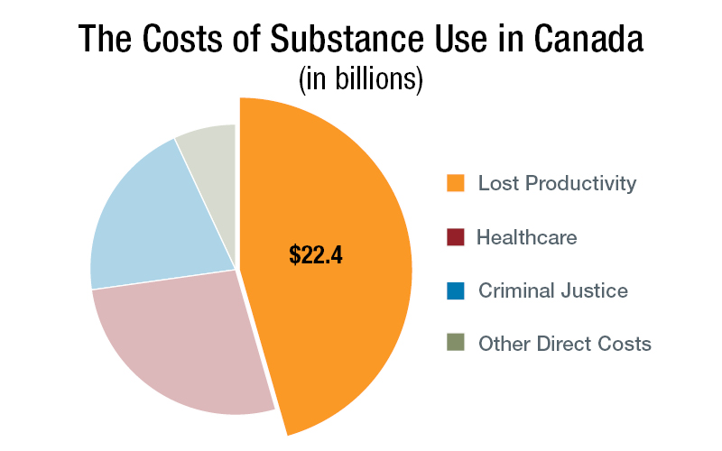 Pie chart of all costs associated with substance use in Canada in 2020 focuses only on lost productivity costs, which accounted for $22.4 billion.